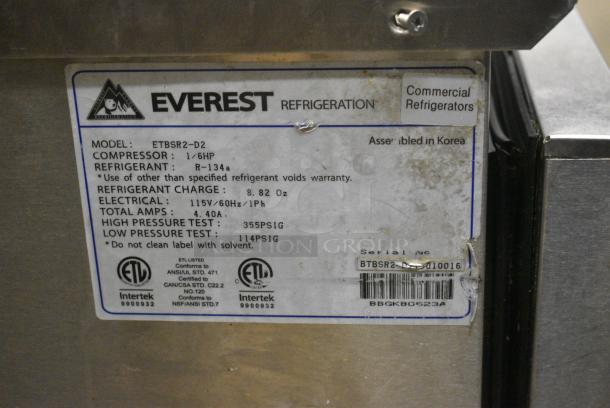 Everest ETBSR2-D2 Stainless Steel Commercial 2 Drawer Undercounter Cooler. 115 Volts, 1 Phase. Tested and Powers On But Does Not Get Cold - Image 6 of 6