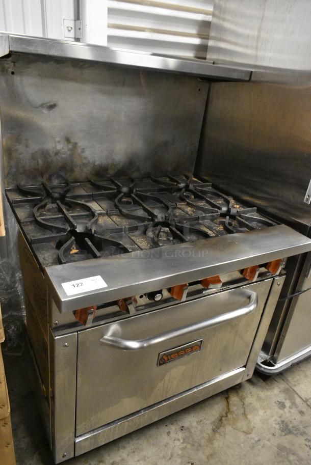 Sierra Stainless Steel Commercial Natural Gas Powered 6 Burner Range w/ Oven, Over Shelf and Back Splash. - Image 5 of 10
