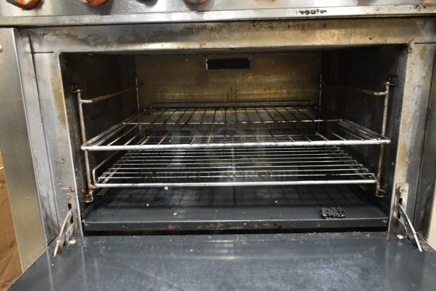Sierra Stainless Steel Commercial Natural Gas Powered 6 Burner Range w/ Oven, Over Shelf and Back Splash. - Image 9 of 10