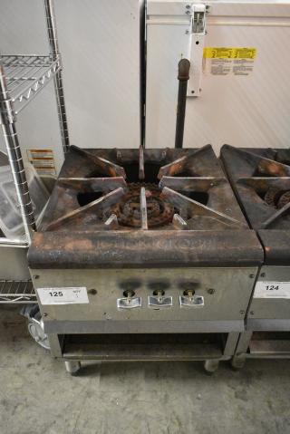 Stainless Steel Commercial Natural Gas Powered Single Burner Stock Pot Range.