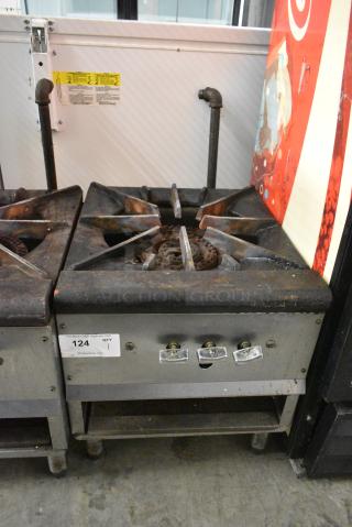 Stainless Steel Commercial Natural Gas Powered Single Burner Stock Pot Range.