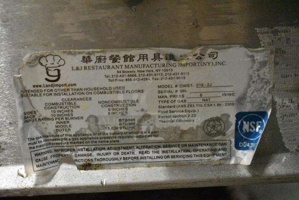 L&J OWST-018-2J Stainless Steel Commercial Natural Gas Powered Single Burner Wok Range. - Image 7 of 7