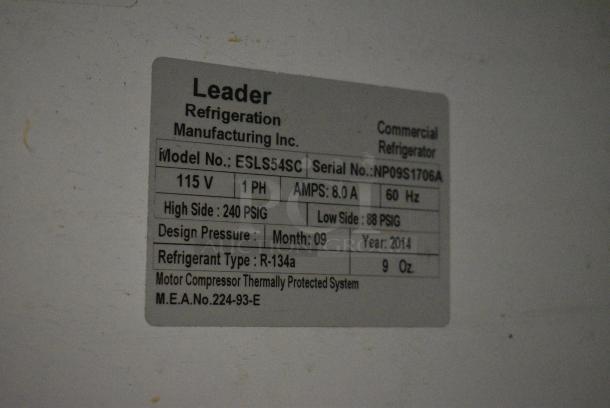 Leader ESLS54SC Metal Commercial 2 Door Reach In Cooler Merchandiser. 115 Volts, 1 Phase. Tested and Powers On But Does Not Get Cold - Image 5 of 5