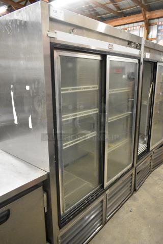 Leader ESLS54SC Metal Commercial 2 Door Reach In Cooler Merchandiser. 115 Volts, 1 Phase. Tested and Powers On But Does Not Get Cold