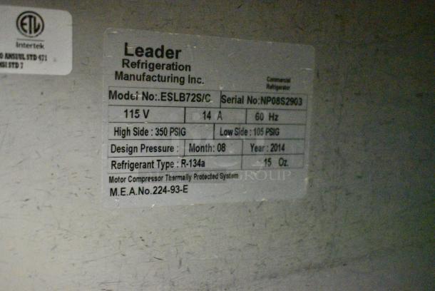 Leader ESLB72S/C Stainless Steel Commercial 3 Door Undercounter Cooler on Commercial Casters. 115 Volts, 1 Phase. Tested and Powers On But Does Not Get Cold - Image 8 of 8