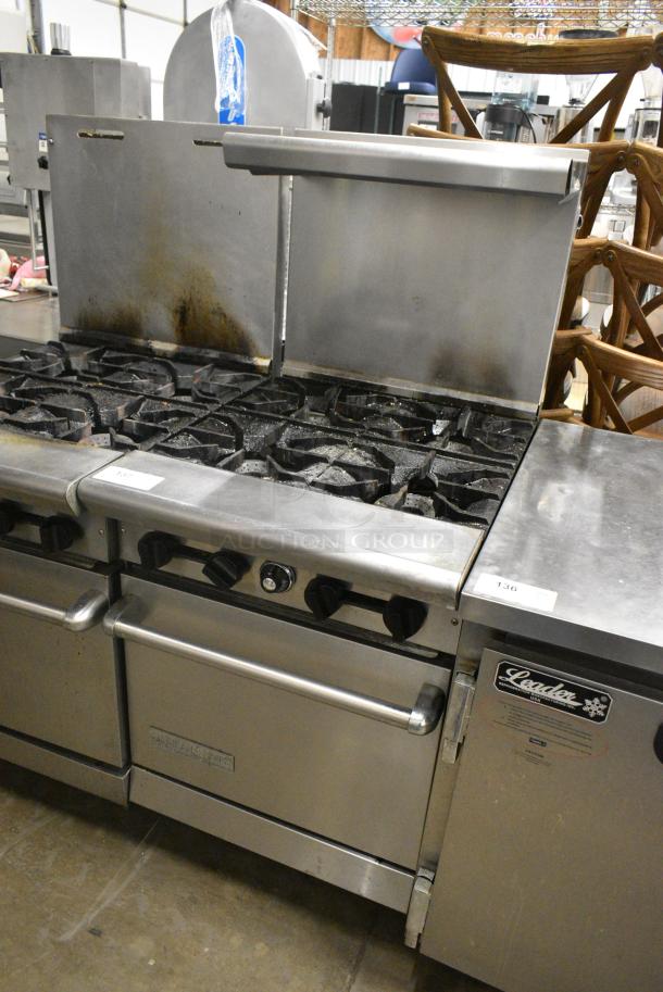 American Range AR-4 Stainless Steel Commercial Natural Gas Powered 4 Burner Range w/ Oven, Over Shelf and Back Splash. - Image 1 of 8
