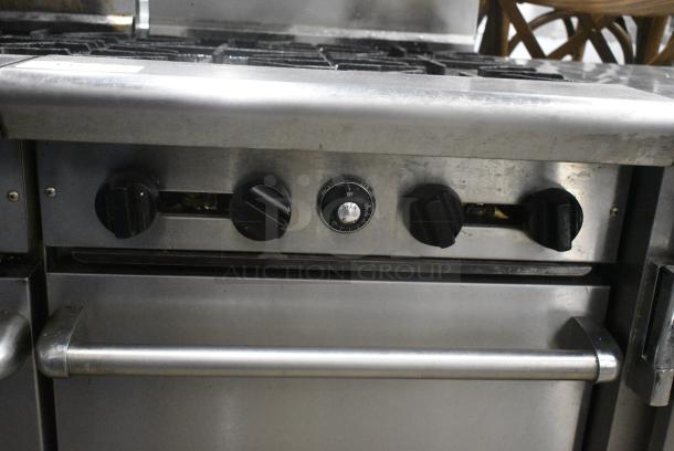 American Range AR-4 Stainless Steel Commercial Natural Gas Powered 4 Burner Range w/ Oven, Over Shelf and Back Splash. - Image 4 of 8