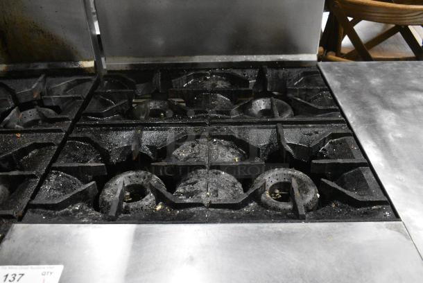 American Range AR-4 Stainless Steel Commercial Natural Gas Powered 4 Burner Range w/ Oven, Over Shelf and Back Splash. - Image 5 of 8