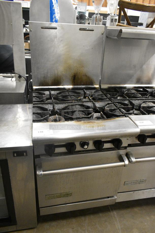 American Range AR-4 Stainless Steel Commercial Natural Gas Powered 4 Burner Range w/ Oven and Back Splash. - Image 1 of 8