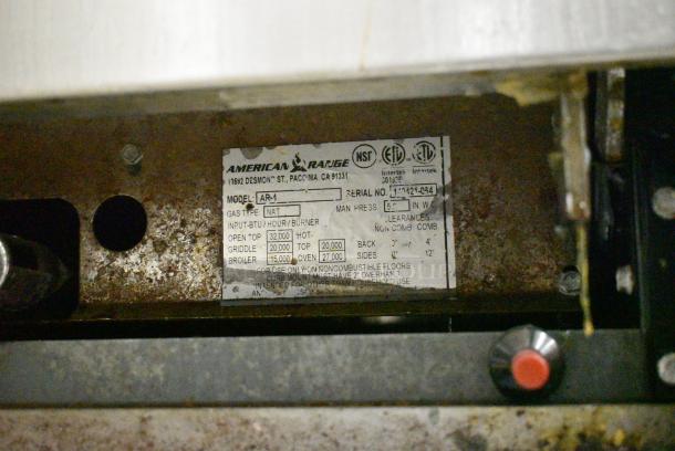 American Range AR-4 Stainless Steel Commercial Natural Gas Powered 4 Burner Range w/ Oven and Back Splash. - Image 8 of 8