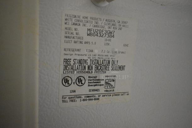 Frigidaire MFU20F3GW7 Single Door Reach In Freezer. 115 Volts, 1 Phase. Tested and Powers On But Does Not Get Cold - Image 6 of 6