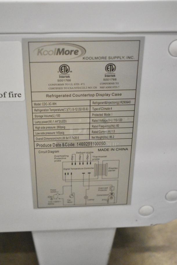 BRAND NEW SCRATCH AND DENT! KoolMore CDC-3C-WH Metal Commercial Countertop Deli Display Case Merchandiser. 110-120 Volts, 1 Phase. Tested and Working! - Image 6 of 6