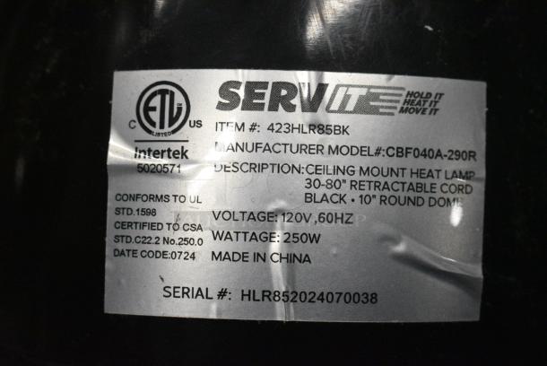 2 BRAND NEW SCRATCH AND DENT! ServIt 423HLR85BK Retractable Cord Ceiling Mount Heat Lamp with Modern Black Finish Round Dome Shade. 120 Volts, 1 Phase. 2 Times Your Bid! - Image 5 of 6