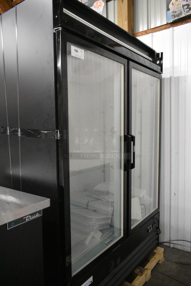 BRAND NEW SCRATCH AND DENT! 2024 Avantco 178GDC49FHCB  Black Customizable Swing Glass Door Merchandiser Freezer with LED Lighting. 115 Volts, 1 Phase. Tested and Working! - Image 1 of 9