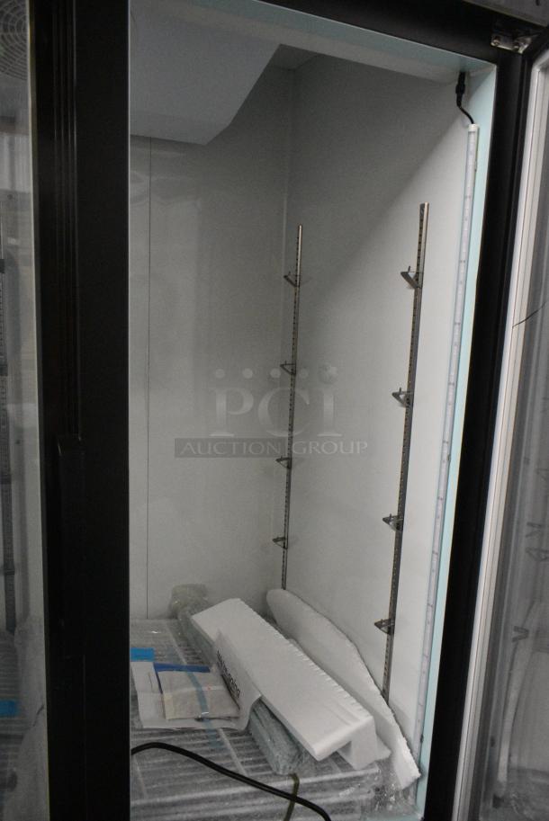 BRAND NEW SCRATCH AND DENT! 2024 Avantco 178GDC49FHCB  Black Customizable Swing Glass Door Merchandiser Freezer with LED Lighting. 115 Volts, 1 Phase. Tested and Working! - Image 5 of 9