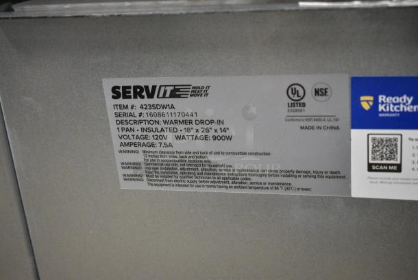 BRAND NEW SCRATCH AND DENT! ServIt 423SDW1A Stainless Steel One Pan Full Size Insulated Drop-In Hot Food Well. 120 Volts, 1 Phase. Tested and Working! - Image 9 of 9