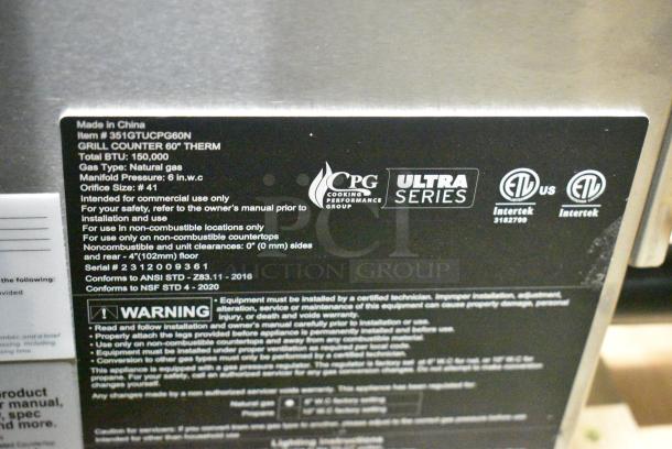 BRAND NEW SCRATCH AND DENT! Cooking Performance Group GTU-CPG-60-N Ultra Series 60" Chrome Plated Natural Gas 5-Burner Countertop Griddle - 150,000 BTU - Image 11 of 11