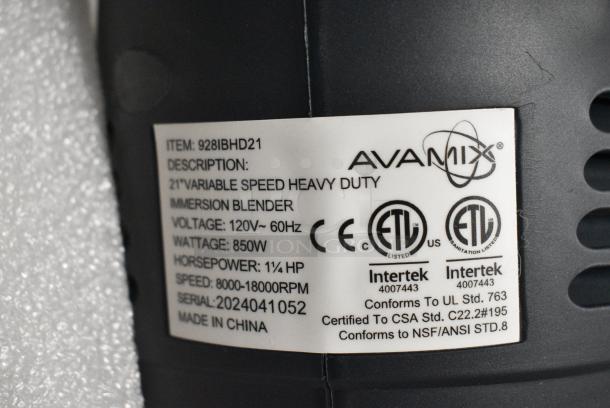 5 BRAND NEW SCRATCH AND DENT! AvaMix 928IBHD21 21" Heavy-Duty Variable Speed Immersion Blender - 1 1/4 hp. 120 Volts, 1 Phase. 5 Times Your Bid! - Image 6 of 11
