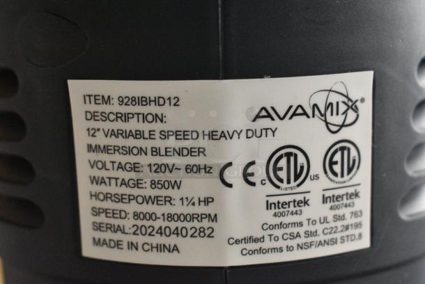 5 BRAND NEW SCRATCH AND DENT! AvaMix 928IBHD12 12" Heavy-Duty Variable Speed Immersion Blender - 1 1/4 hp. 120 Volts, 1 Phase. 5 Times Your Bid! - Image 5 of 9