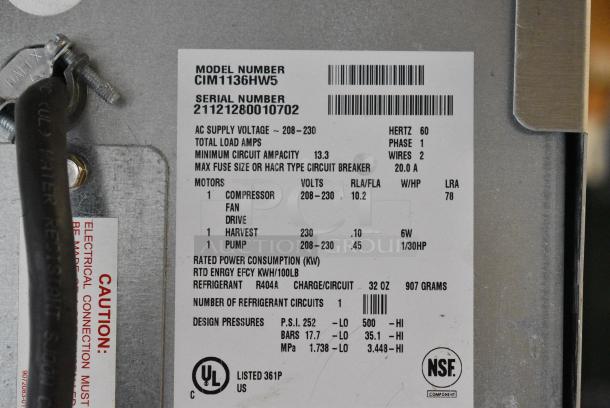 2021 Ice O Matic CIM1136HW5 Stainless Steel Commercial Ice Head on 2022 Ice O Matic B55PSC Commercial Ice Bin. 208-230 Volts, 1 Phase. - Image 5 of 8