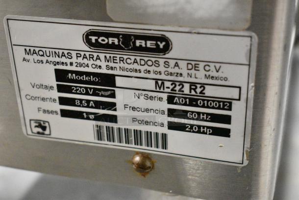 Torrey M-22 R2 Stainless Steel Commercial Countertop Meat Grinder. 220 Volts, 1 Phase. - Image 4 of 5