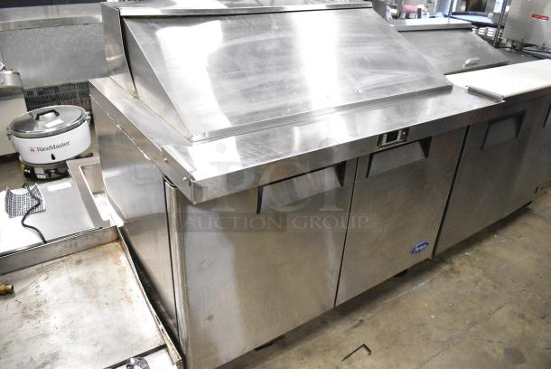 2018 Atosa MSF8306GR Stainless Steel Commercial Sandwich Salad Prep Table Bain Marie Mega Top on Commercial Casters. 115 Volts, 1 Phase. Tested and Working! - Image 1 of 6