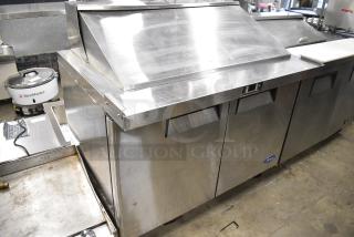 2018 Atosa MSF8306GR Stainless Steel Commercial Sandwich Salad Prep Table Bain Marie Mega Top on Commercial Casters. 115 Volts, 1 Phase. Tested and Working!
