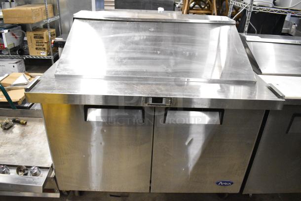 2018 Atosa MSF8306GR Stainless Steel Commercial Sandwich Salad Prep Table Bain Marie Mega Top on Commercial Casters. 115 Volts, 1 Phase. Tested and Working! - Image 2 of 6
