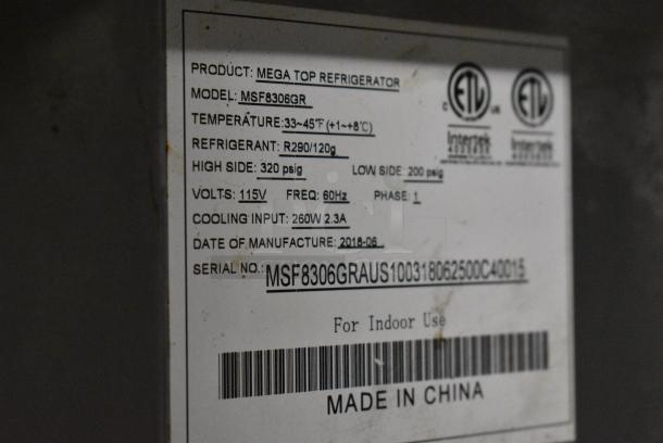 2018 Atosa MSF8306GR Stainless Steel Commercial Sandwich Salad Prep Table Bain Marie Mega Top on Commercial Casters. 115 Volts, 1 Phase. Tested and Working! - Image 5 of 6