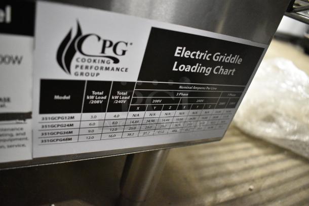 BRAND NEW SCRATCH AND DENT! Cooking Performance Group CPG 351GCPG36M Stainless Steel Commercial Countertop Electric Powered Flat Top Griddle. 208/240 Volts. - Image 6 of 8