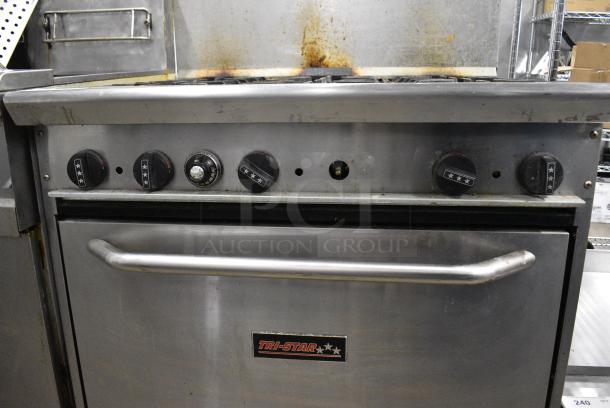 Tri-Star TSR-6 Stainless Steel Commercial Natural Gas Powered 6 Burner Range w/ Oven and Back Splash on Commercial Casters. - Image 4 of 8
