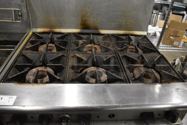 Tri-Star TSR-6 Stainless Steel Commercial Natural Gas Powered 6 Burner Range w/ Oven and Back Splash on Commercial Casters. - Image 6 of 8