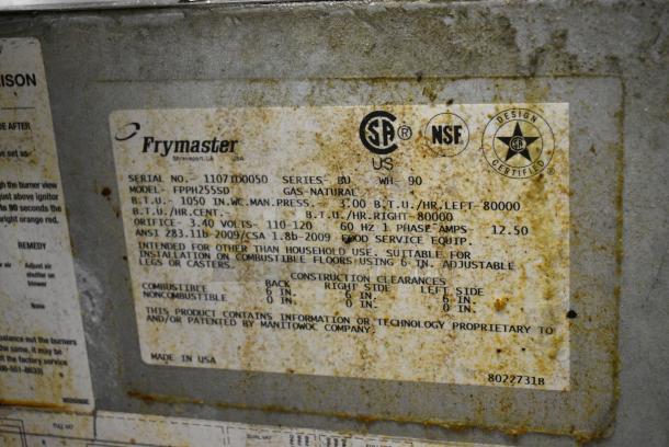 Frymaster FPPH255SD Stainless Steel Commercial Natural Gas Powered 2 Bay Fryer. 80,000 BTU. - Image 10 of 11