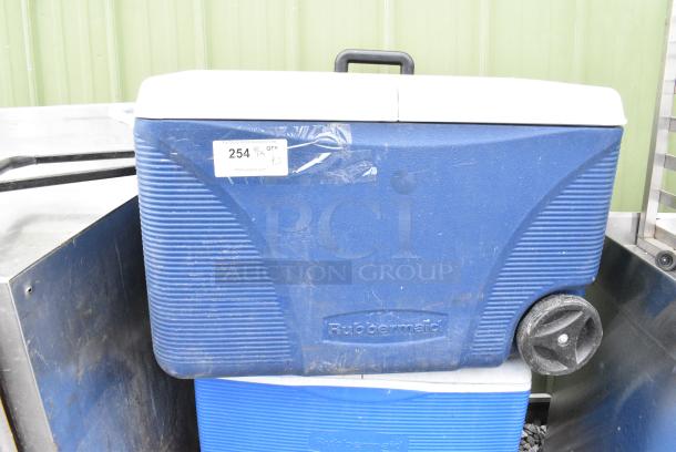 2 Rubbermaid Blue and White Poly Portable Cooler. Includes 29x17x19. 2 Times Your Bid! - Image 2 of 3