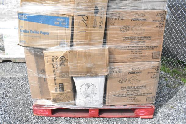 28 BRAND NEW SCRATCH AND DENT! Boxes Including 2 Dart 85HT3R 8" x 8" x 3" White Foam Three-Compartment Square Take Out Container with Perforated Hinged Lid - 200/Case, 2 Dart 16RCLBLK Optima Black Travel Lid with Reclosable Tab - 1,000/Case, 500TO993C3 Choice 9" x 9" x 3" Microwaveable 3-Compartment Black / Clear Plastic Hinged Container - 100/Case, 130BKFKSNH Choice Black Heavy Weight Wrapped Polystyrene Plastic Cutlery Pack with Napkin - 500/Case, 130BGFKSNSPH Choice Beige Heavy Weight Wrapped Polystyrene Plastic Cutlery Pack with Napkin and Salt and Pepper Packets - 500/Case. 28 Times Your Bid! - Image 3 of 7