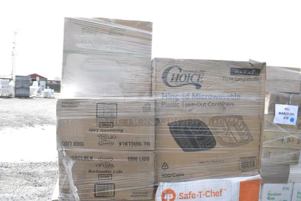 28 BRAND NEW SCRATCH AND DENT! Boxes Including 2 Dart 85HT3R 8" x 8" x 3" White Foam Three-Compartment Square Take Out Container with Perforated Hinged Lid - 200/Case, 2 Dart 16RCLBLK Optima Black Travel Lid with Reclosable Tab - 1,000/Case, 500TO993C3 Choice 9" x 9" x 3" Microwaveable 3-Compartment Black / Clear Plastic Hinged Container - 100/Case, 130BKFKSNH Choice Black Heavy Weight Wrapped Polystyrene Plastic Cutlery Pack with Napkin - 500/Case, 130BGFKSNSPH Choice Beige Heavy Weight Wrapped Polystyrene Plastic Cutlery Pack with Napkin and Salt and Pepper Packets - 500/Case. 28 Times Your Bid! - Image 4 of 7