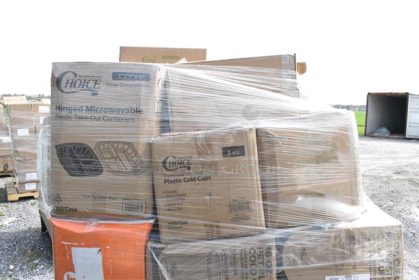 28 BRAND NEW SCRATCH AND DENT! Boxes Including 2 Dart 85HT3R 8" x 8" x 3" White Foam Three-Compartment Square Take Out Container with Perforated Hinged Lid - 200/Case, 2 Dart 16RCLBLK Optima Black Travel Lid with Reclosable Tab - 1,000/Case, 500TO993C3 Choice 9" x 9" x 3" Microwaveable 3-Compartment Black / Clear Plastic Hinged Container - 100/Case, 130BKFKSNH Choice Black Heavy Weight Wrapped Polystyrene Plastic Cutlery Pack with Napkin - 500/Case, 130BGFKSNSPH Choice Beige Heavy Weight Wrapped Polystyrene Plastic Cutlery Pack with Napkin and Salt and Pepper Packets - 500/Case. 28 Times Your Bid! - Image 7 of 7