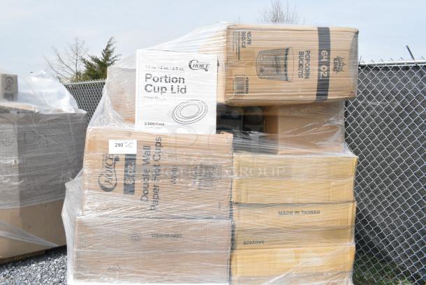 30 BRAND NEW SCRATCH AND DENT! Boxes Including 760VP64 Carnival King 64 oz. Popcorn Bucket - 360/Case, Choice Portion Cup Lids, Lavex Paper Towels, 500CC16HW Choice Heavy Duty 16 oz. Plastic Cold Cup. 30 Times Your Bid! - Image 2 of 7
