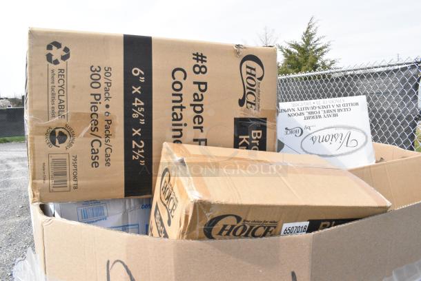 20 BRAND NEW SCRATCH AND DENT! Boxes Including Solo Ultra Clear&#8482; TP16D 16 oz. Customizable Clear PET Plastic Squat Cold Cup - 1000/Case  760TP16D, 795PTOKFT8 Choice Kraft Microwavable Folded Paper #8 Take-Out Container 6" x 4 3/4" x 2 1/2" - 300/Case, 433HSLCPIE Choice 5" Clear Hinged Slice Container with High Dome Lid - 300/Case. 20 Times Your Bid! - Image 3 of 6