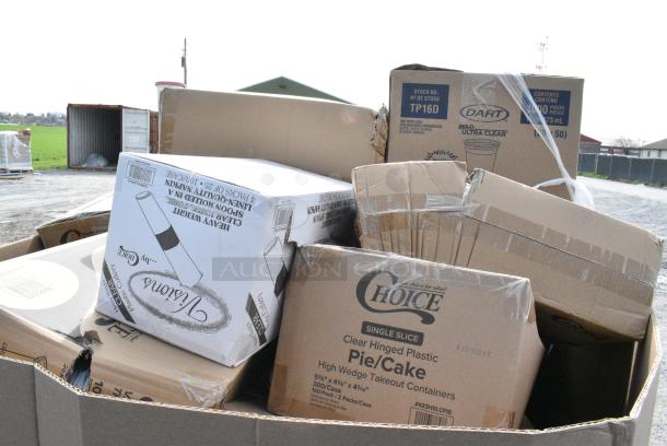 20 BRAND NEW SCRATCH AND DENT! Boxes Including Solo Ultra Clear&#8482; TP16D 16 oz. Customizable Clear PET Plastic Squat Cold Cup - 1000/Case  760TP16D, 795PTOKFT8 Choice Kraft Microwavable Folded Paper #8 Take-Out Container 6" x 4 3/4" x 2 1/2" - 300/Case, 433HSLCPIE Choice 5" Clear Hinged Slice Container with High Dome Lid - 300/Case. 20 Times Your Bid! - Image 5 of 6
