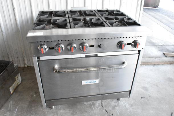 LIKE NEW! 2024 KoolMore KM-CR36-NG Stainless Steel Commercial Natural Gas Powered 6 Burner Range w/ Oven. 210,000 BTU. - Image 1 of 8