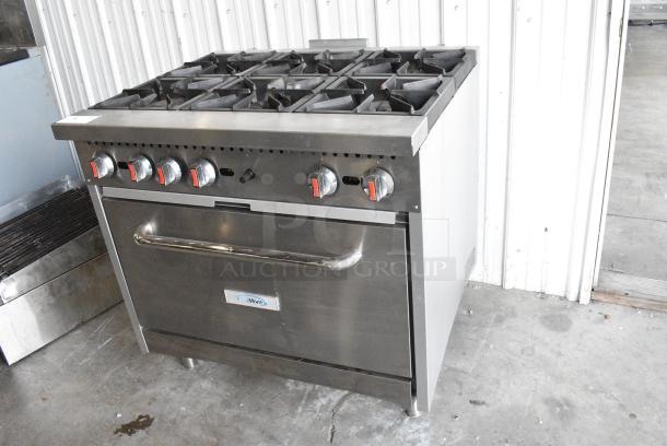 LIKE NEW! 2024 KoolMore KM-CR36-NG Stainless Steel Commercial Natural Gas Powered 6 Burner Range w/ Oven. 210,000 BTU. - Image 3 of 8