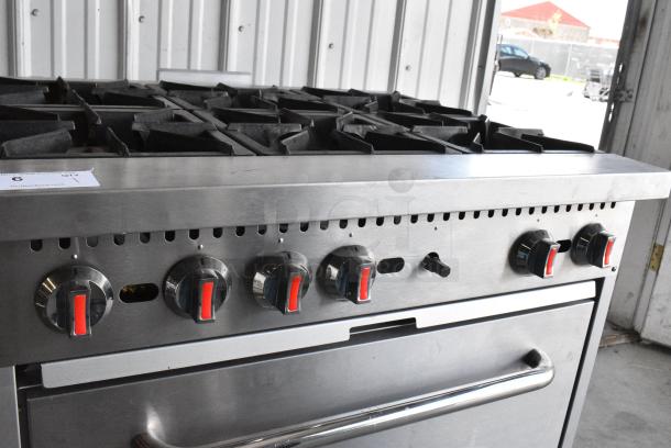 LIKE NEW! 2024 KoolMore KM-CR36-NG Stainless Steel Commercial Natural Gas Powered 6 Burner Range w/ Oven. 210,000 BTU. - Image 6 of 8