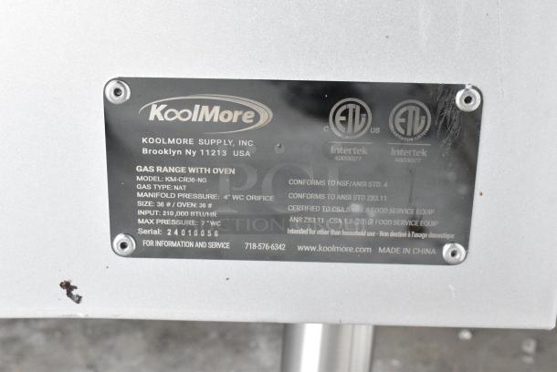 LIKE NEW! 2024 KoolMore KM-CR36-NG Stainless Steel Commercial Natural Gas Powered 6 Burner Range w/ Oven. 210,000 BTU. - Image 8 of 8