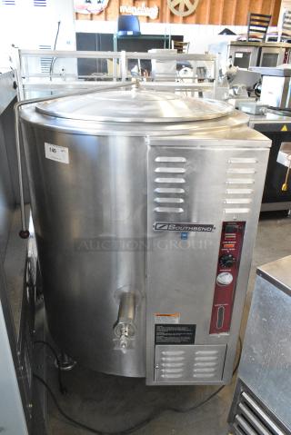 Southbend KSLG-60E Stainless Steel Commercial Floor Style Natural Gas Powered 60 Gallon Steam Kettle. 130,000 BTU.