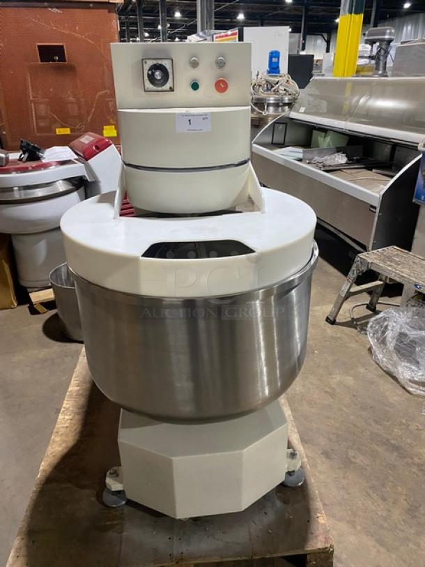 Fish Oven & Equipment Corp. Commercial Heavy Duty Electric Powered Floor Model Dough Mixer! With Stainless Steel Mixing Bowl! With Spiral Dough Hook Attachment! Model: FSM1000 SN: FSM1001! 208/220V 3 Phase! - Image 1 of 8