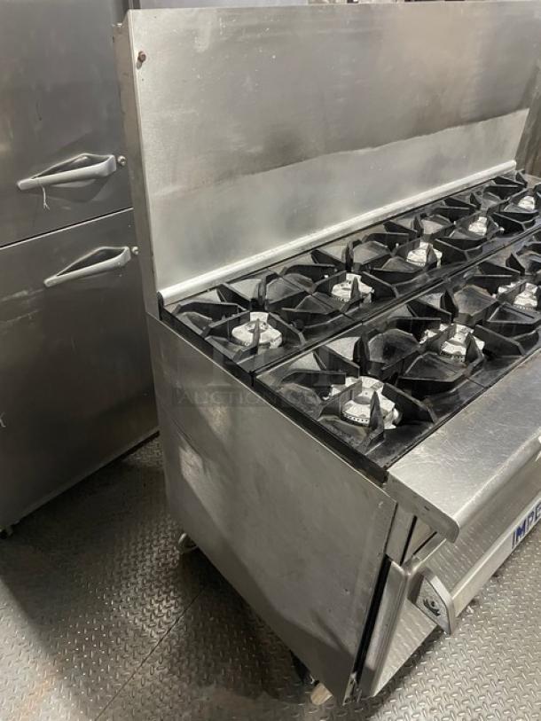 Imperial Commercial Stainless Steel Natural Gas Powered 10 Burner Range/Oven Combo! With Back Splash! With Wired Oven Racks! On Casters! - Image 4 of 10