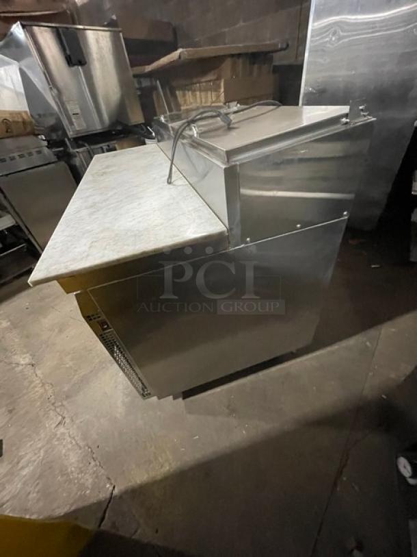 Continental Commercial Stainless Steel 2 Door Refrigerated Bain Marie Mega Top Pizza Prep Table! With Full-Size Removable Marble Style Cutting Board! With Poly Coated Wire Rack! Model: CPT67 SN: 145B2018! 115V 1 Phase! On Casters! Working When Removed! - Image 3 of 9