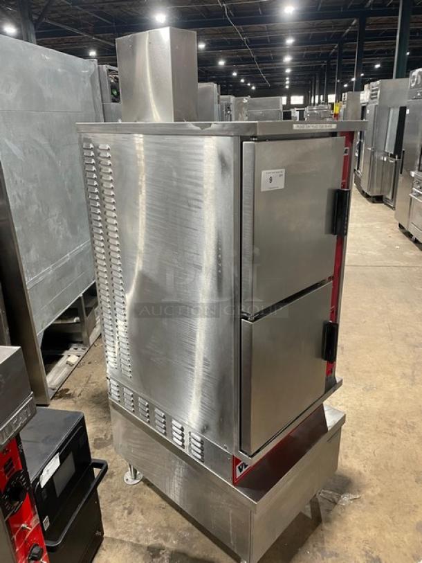 Vulcan-Hart Commercial Stainless Steel Natural Gas Powered Dual Compartment Convection Steamer! With Individual Controls! With Built In Pan Holding Racks! Model: VSX10GC SN: AP-1043767-9Z-4731! 120V 1 Phase! On Legs! - Image 2 of 11