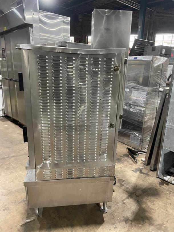 Vulcan-Hart Commercial Stainless Steel Natural Gas Powered Dual Compartment Convection Steamer! With Individual Controls! With Built In Pan Holding Racks! Model: VSX10GC SN: AP-1043767-9Z-4731! 120V 1 Phase! On Legs! - Image 3 of 11